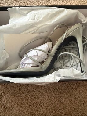 Strappy Lace-Up High Heel Sandal in Light Gray